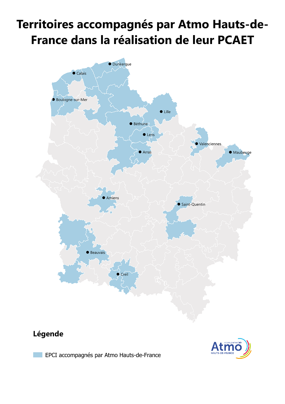 Territoires accompagnés par Atmo Hauts-de-France dans la réalisation de leur PCAET